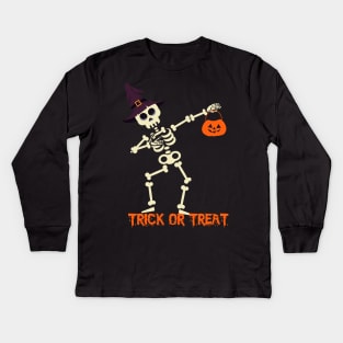 Kids Cute Boys Halloween Dabbing Skeleton Kids Long Sleeve T-Shirt